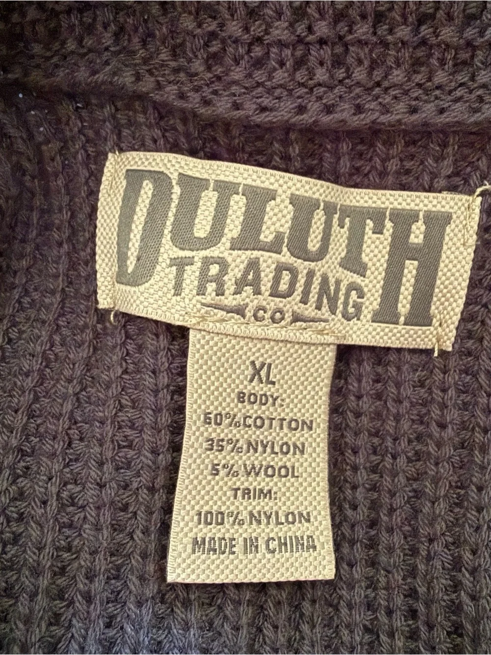 Duluth Trading Co Mens XL Charcoal Gray Ribbed Shawl Collar Knit Sweater